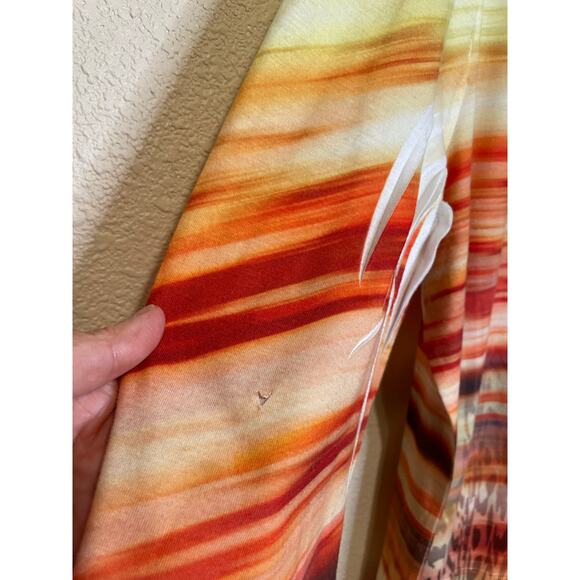 Chico's Boho Y2K Sunset Animal Print Boat Neck 3/4 Sleeve Yellow Orange Top 3 XL - Picture 5 of 12